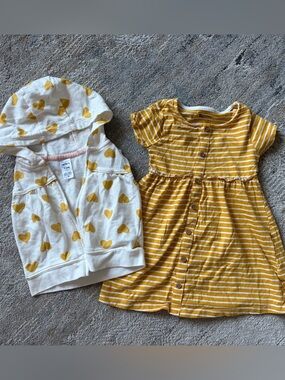 Yellow Striped Dress with Heart Hoodie Vest Set (TU and Carters)